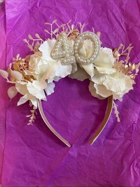 Pearl '40' Floral Headband in Ivory and Gold
